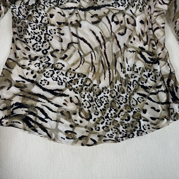 VTG Cache Silk Metallic Animal Print Top Sz L Beaded 90s Y2K Blouse Bell Sleeve - Picture 4 of 12